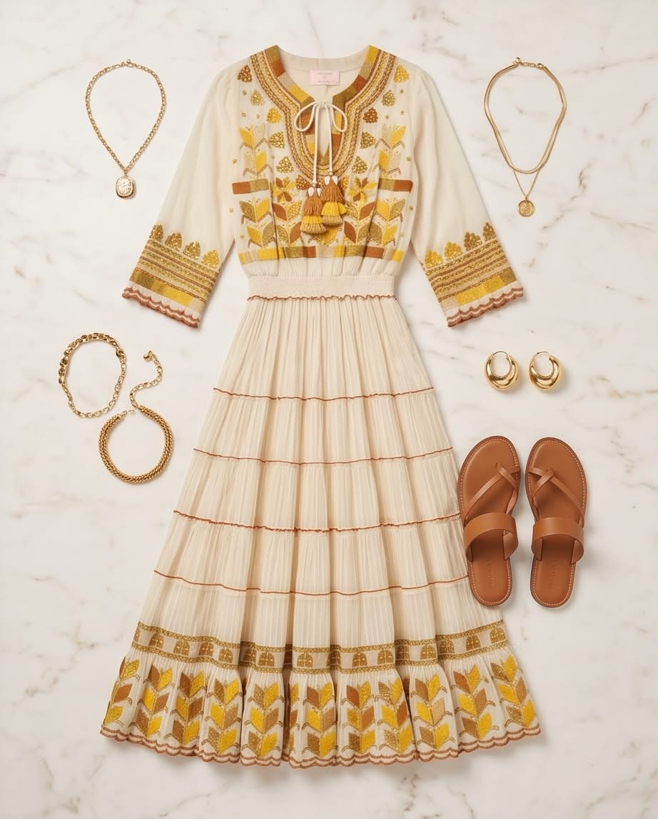 GYPSY ROMANTIC LONG DRESS ECRU