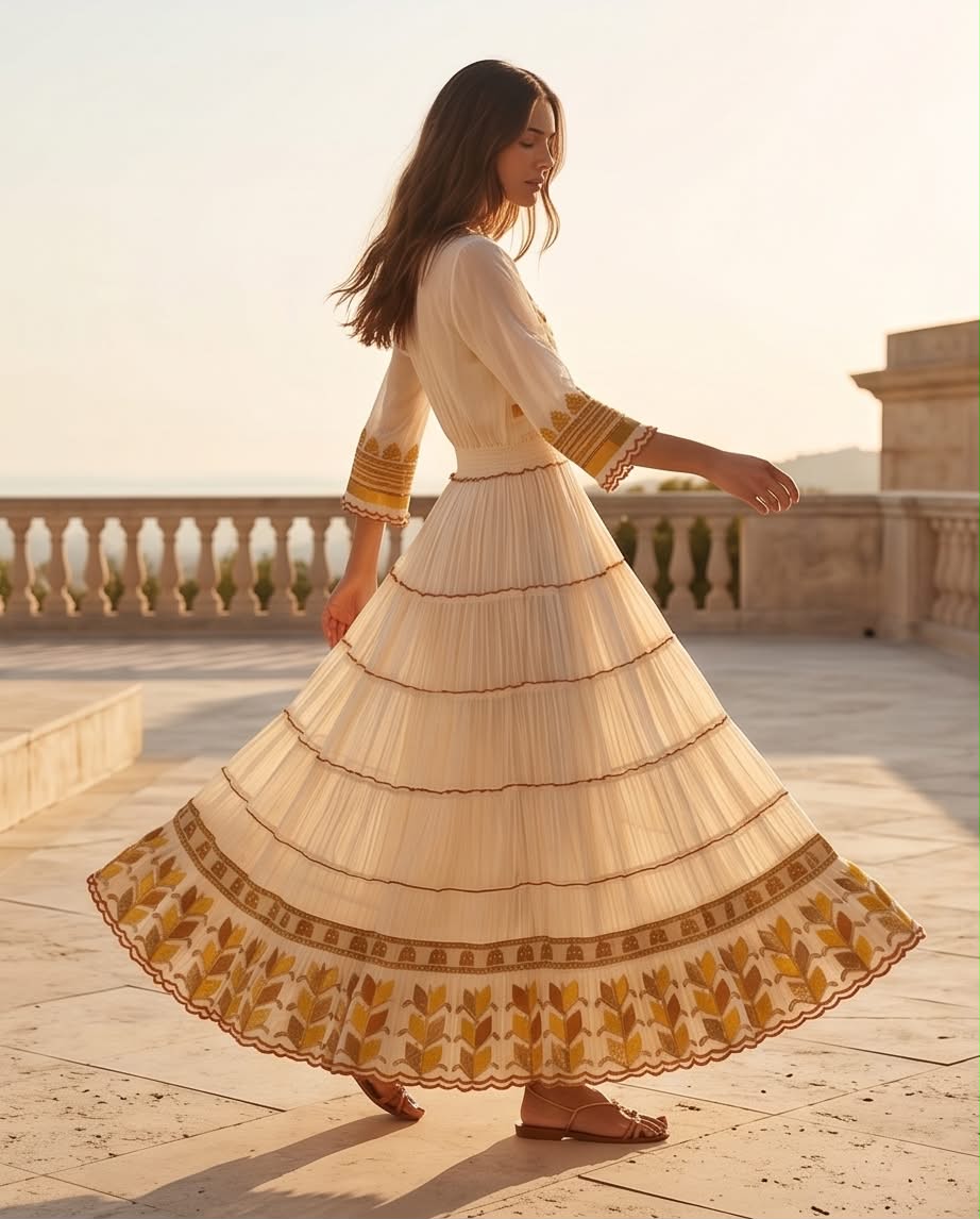 GYPSY ROMANTIC LONG DRESS ECRU